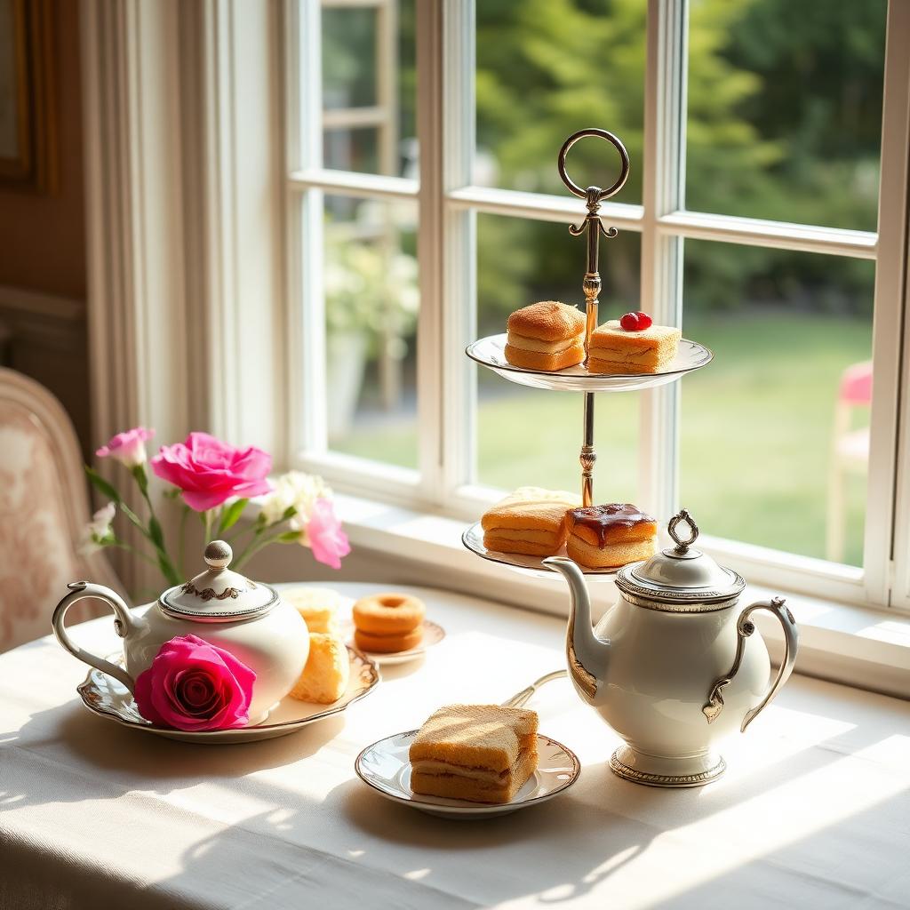 Afternoon tea by a garden window